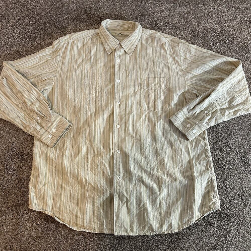 Tommy Bahama Mens Large Striped 100% Silk Long Sleeve Button Shirt